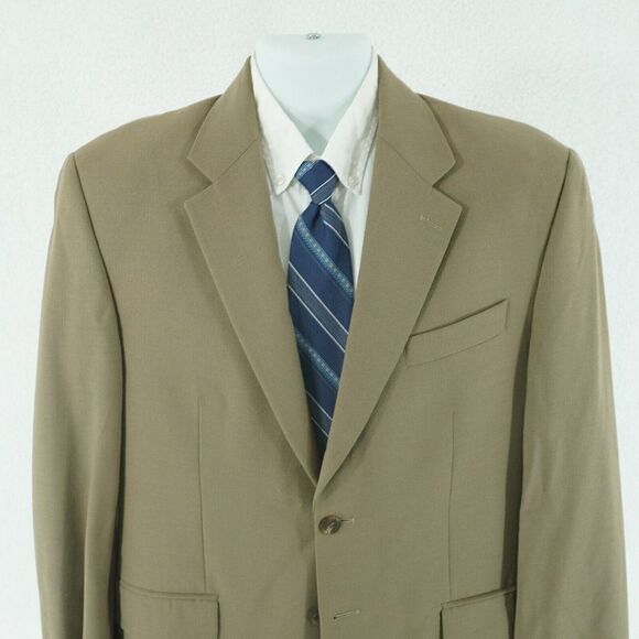 Chaps Ralph Lauren Wool Tan 2 Button‎ Blazer 40R Suit Jacket - Picture 1 of 14